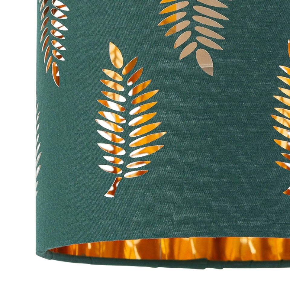 image 1 of First Choice Lighting Set of 2 Chrome Jewelled Table Lamps with Dark Green Fern Shades Chrome | Green