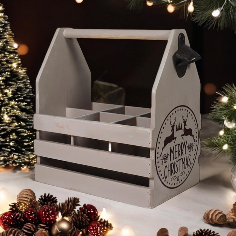 image 1 of 6 Bottle Holder with Opener - L19 x W27 x H30 cm - Rustic Grey