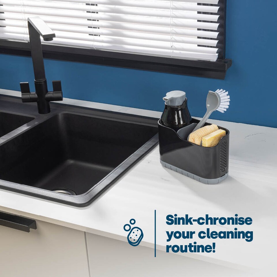 image 1 of Black Sink Caddy with Soap Dispenser