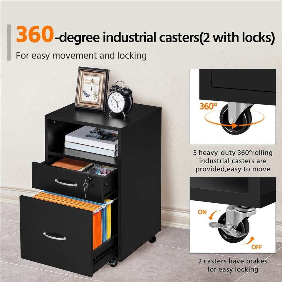 image 1 of Yaheetech 2-Drawer and 1-Open Shelf Vintage File Cabinet