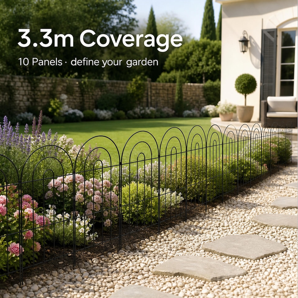 image 1 of Mountview Garden Fence 10pc Metal Dog Fence Picket Fence Black Steel