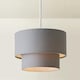 image 3 of ValueLights Jodie Two Tier Grey Linen Drum Lamp Shade and Bulb Grey