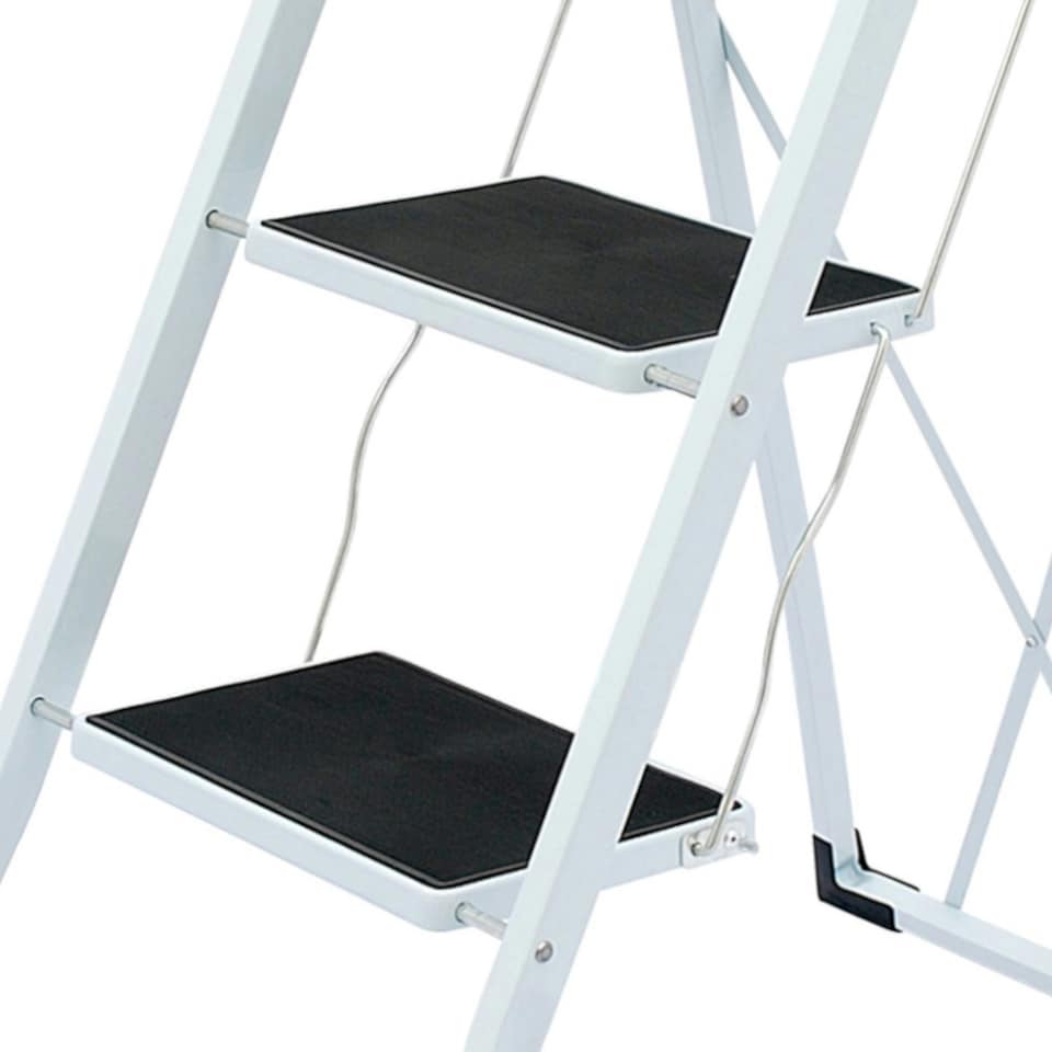 image 1 of Oypla Foldable 3 Step Ladder Stepladder Non Slip Tread Safety Steel White