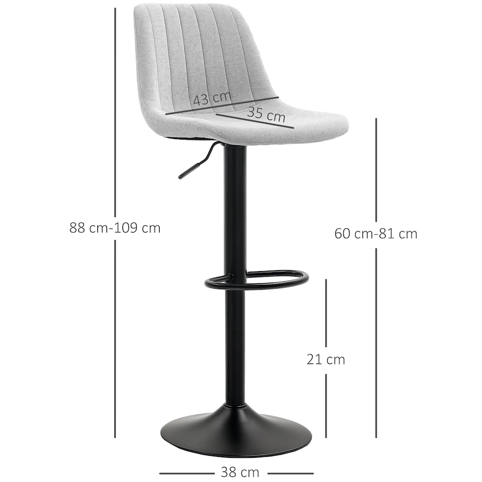 image 1 of HOMCOM Modern Bar Stools Set of 2, Height Adjustable Swivel Bar Chairs with Backrest, Gas Lift and Footrest, Chenille Barstools for Breakfast Counter, Kitchen Island, Grey | Grey | Grey | 1