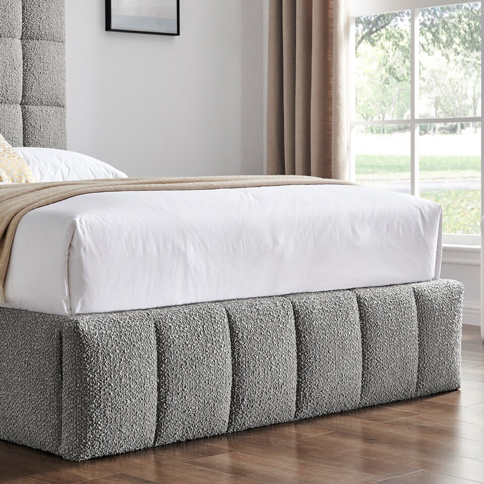 image 1 of 5ft King Size Grey,Ottoman Lift Up Storage Tall Headend Boucle Soft Fabric Upholstered Bed Frame