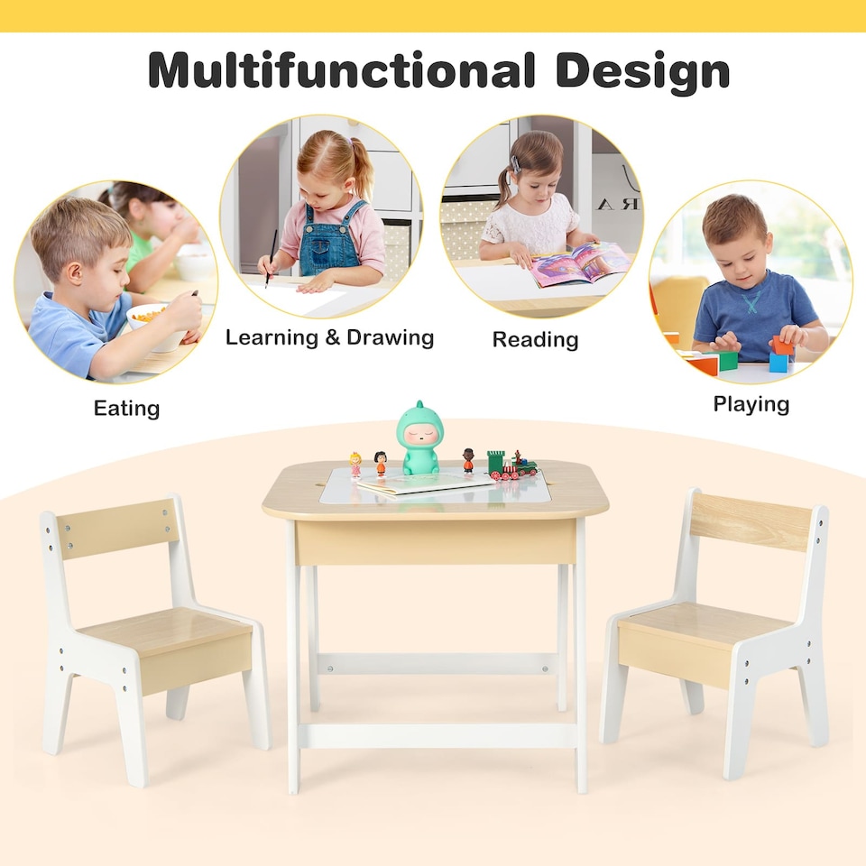 image 1 of COSTWAY 2 in 1 Children Activity Table and Chair Set Yellow