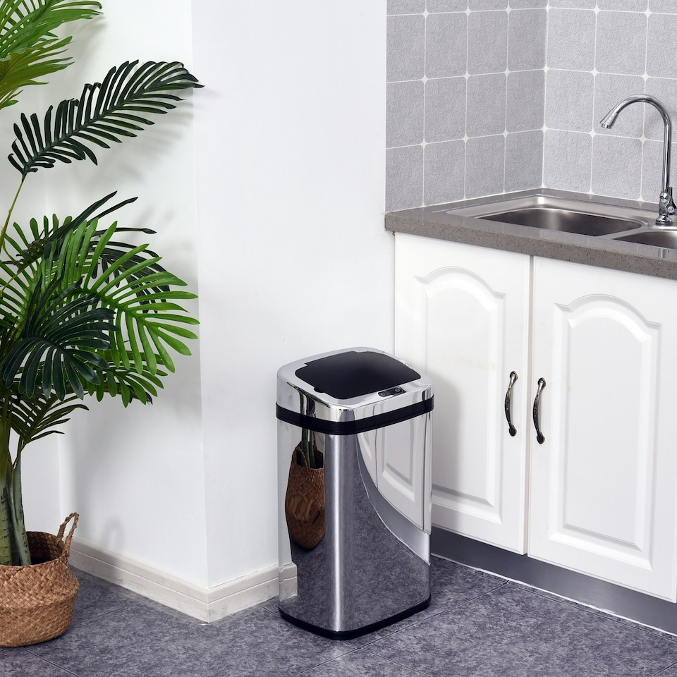 image 1 of HOMCOM 30L Automatic Kitchen Bin with Lid and Infrared Motion Sensor Silver Silver