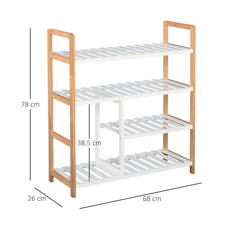 image 1 of HOMCOM 4-Tier Shoe Rack Simple Home Storage w/ Wood Frame Boot Compartment Home