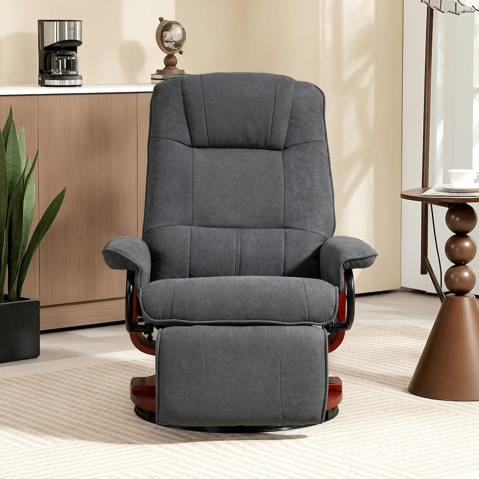image 1 of HOMCOM Manual Recliner Swivel Reclining Chair with Footrest Armrests Grey Grey
