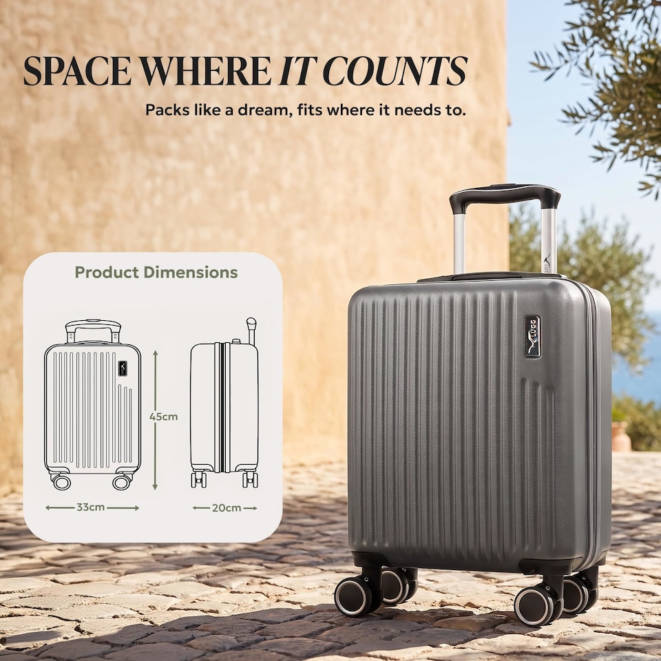 image 1 of Lugg Vacay Hard Shell Cabin Suitcase ABS 360 Spinner Wheels Water Resistant (45x33x20cm)