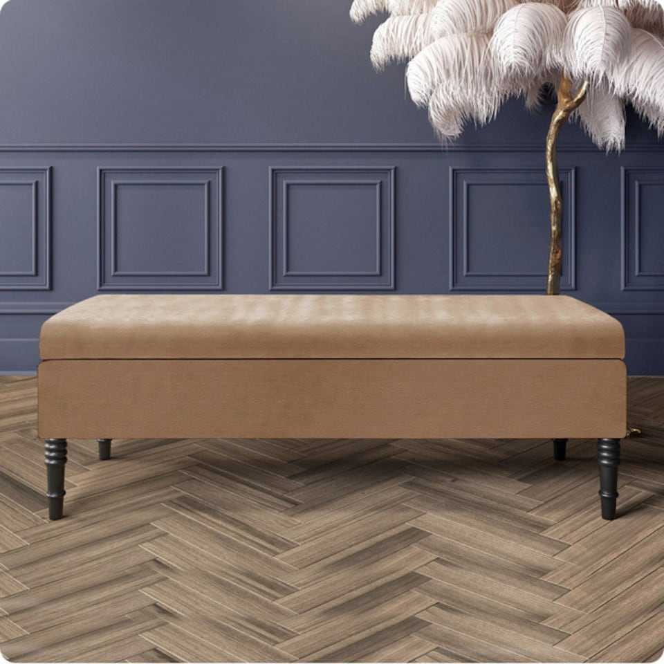 image 1 of 180cm Safar Plain Ottoman Storage Bench -Naples Shoes Bench with Black Turned Wooden Legs - Brown Upholstery Footstool Storage