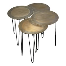 Versatile Design Set Of 4 Coffee Tables, Stunning Modern Coffee Tables, Antique Brass Finish Coffee Tables Gold