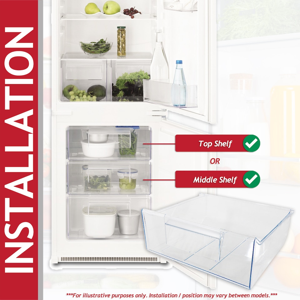 image 1 of SPARES2GO Top Middle Drawer for Zanussi ZNFN ZNFR ZNLE ZNLN ZNLR ZUAN Fridge Freezer Container Box