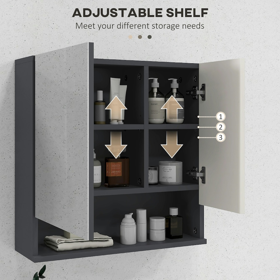 image 1 of kleankin Wall Mounted Bathroom Storage Cupboard W/ Mirror and Shelf, Light Grey