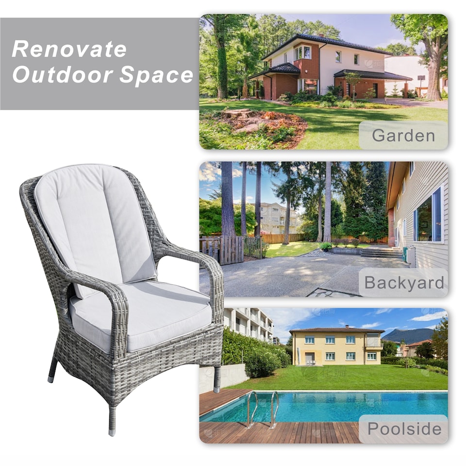 image 1 of Direct Wicker 2-Piece Outdoor PE Rattan Dining Chairs, Grey | Grey