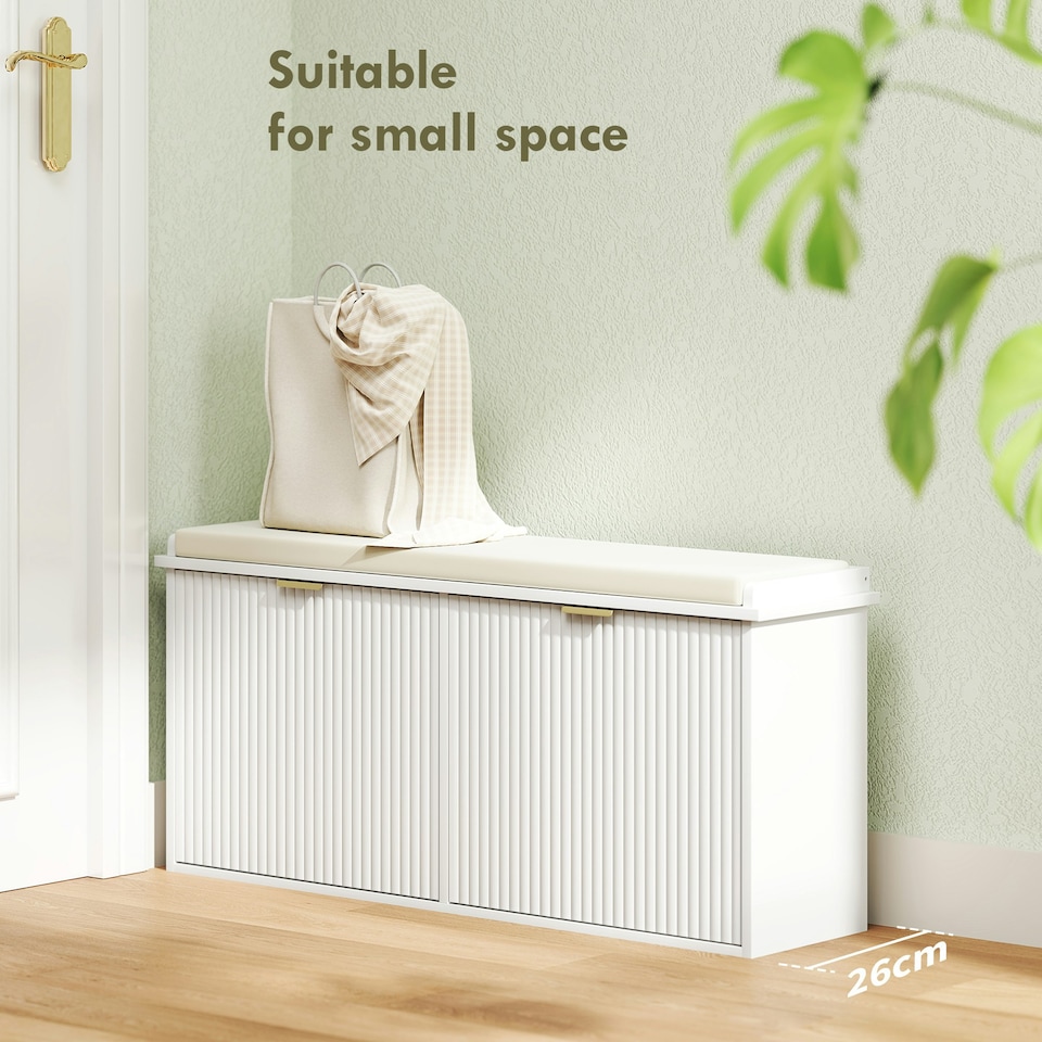 image 1 of HOMCOM Shoe Storage Bench with Cushion and Flip-Drawer 104x26x47.5cm White Green
