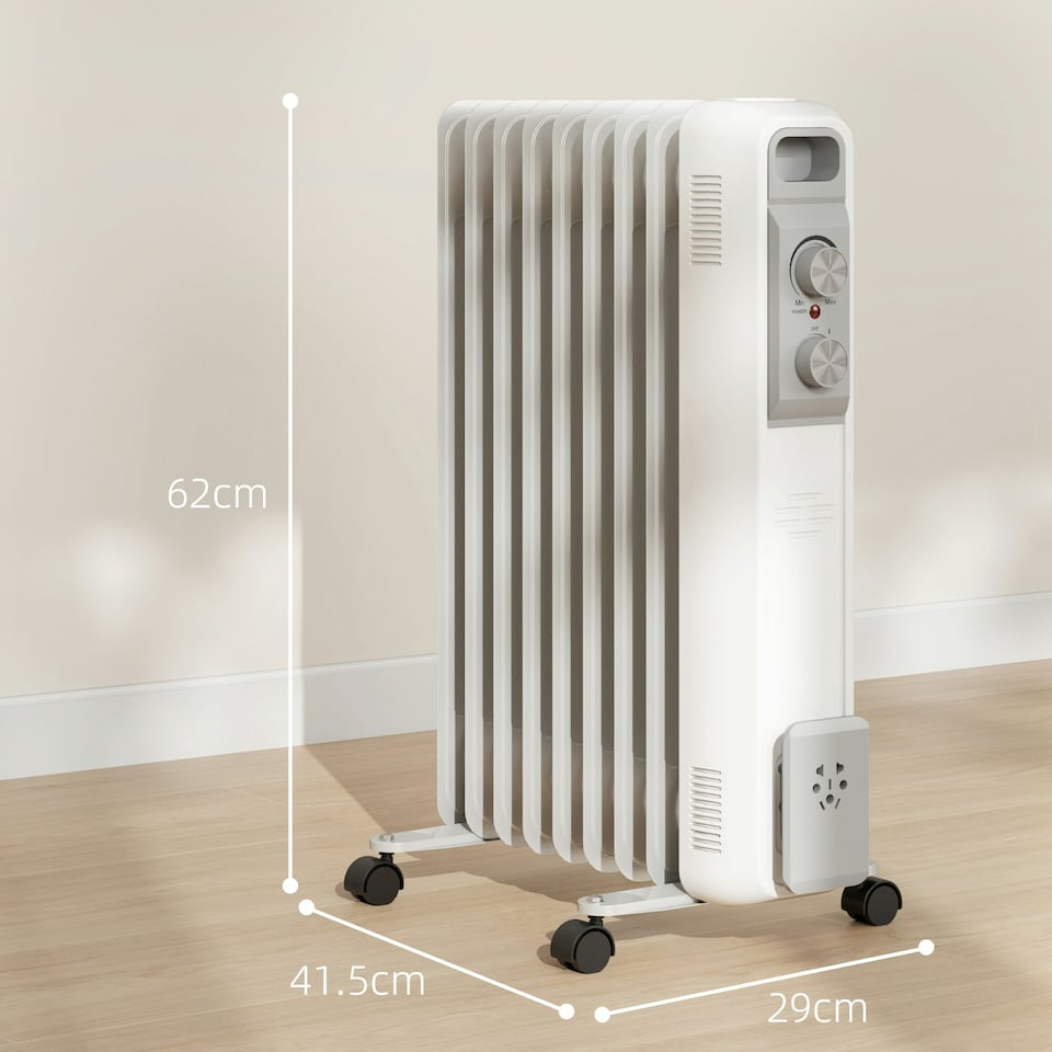image 1 of HOMCOM 2000W 9 Fin Oil Filled Heater Radiator for Home, White