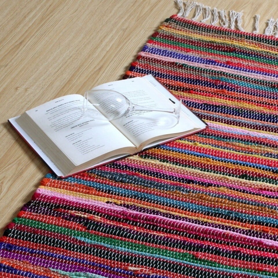 image 1 of SHANTI Shabby Chic Rag Rug Flat Weave Design - L240 x W360 - Multicolour Multi