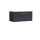 image 1 of Balterley Level Wall Hung Single Drawer Vanity Unit with Laminate Worktop for Compact Modern Bathroom Storage | Grey | Satin Soft Black