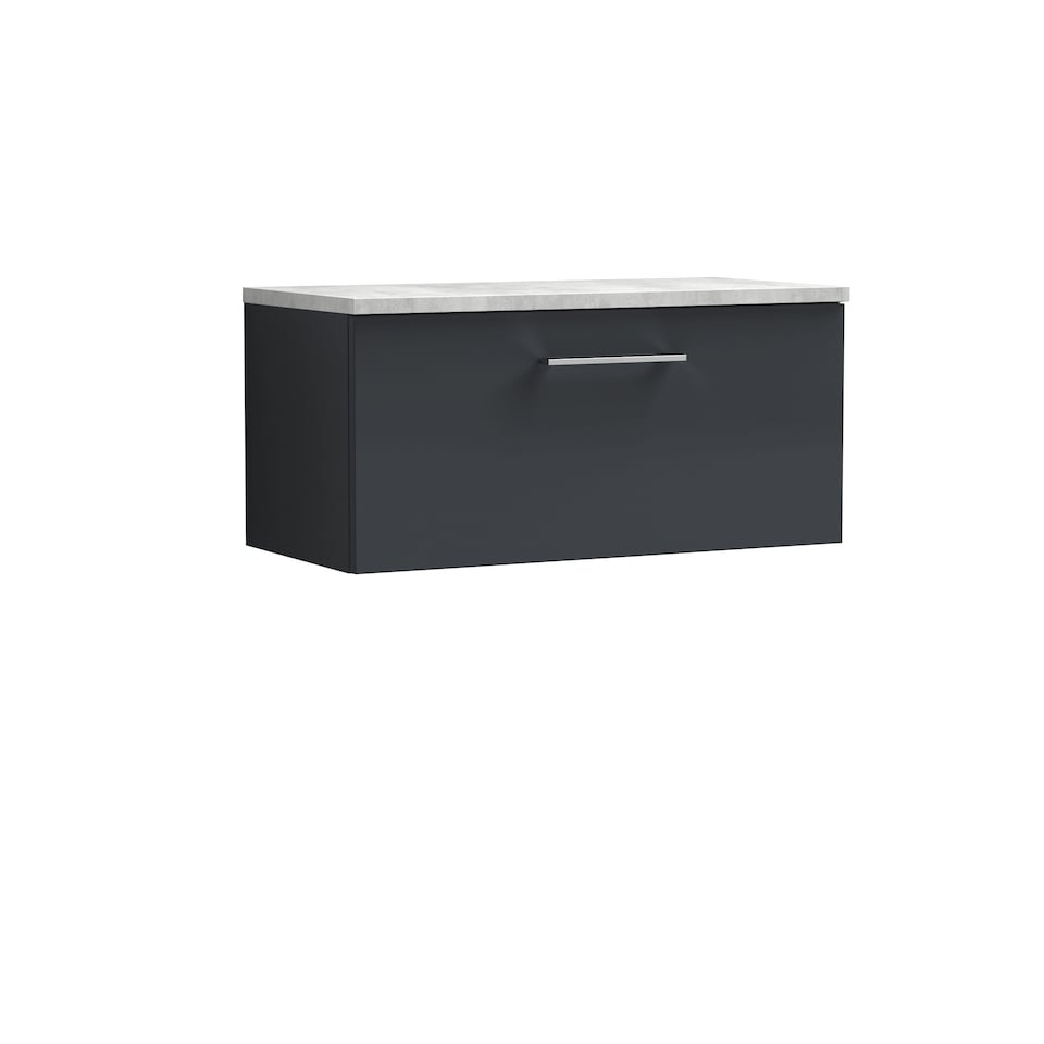 image 1 of Balterley Level Wall Hung Single Drawer Vanity Unit with Laminate Worktop for Compact Modern Bathroom Storage | Grey | Satin Soft Black