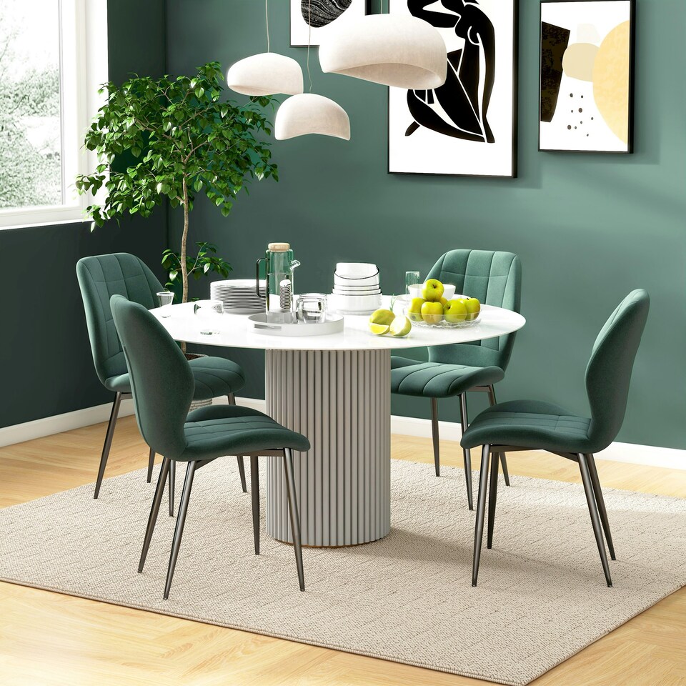 image 1 of HOMCOM Modern Style Kitchen Chairs Set of 4 with Flannel Upholstered