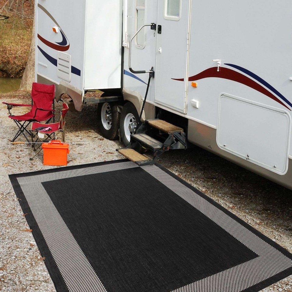 image 1 of The Rugs Outdoor Indoor Bordered Garden Patio Rug Weather Resistant | 200
