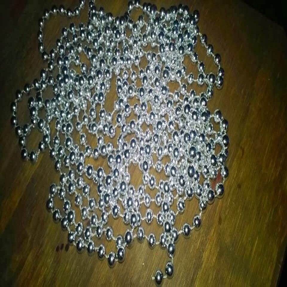 image 1 of Silver Shiny Christmas Bead Chain Metallic Beaded Garland Artificial Pearls Tinsel For Christmas Tree Hanging Decorations