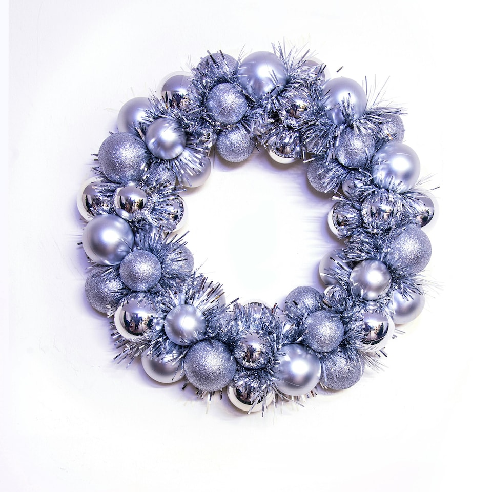 image 1 of Christmas Tree World 33cm Shatterproof Bauble Wreath - Silver