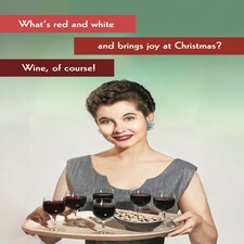 What's Red And White And Brings Joy At Christmas? - Funny Retro Christmas Card
