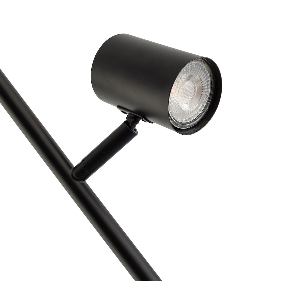 image 1 of LED Double Spot Black Metal Floor Lamp with Foot Switch and Adjustable Heads | Black