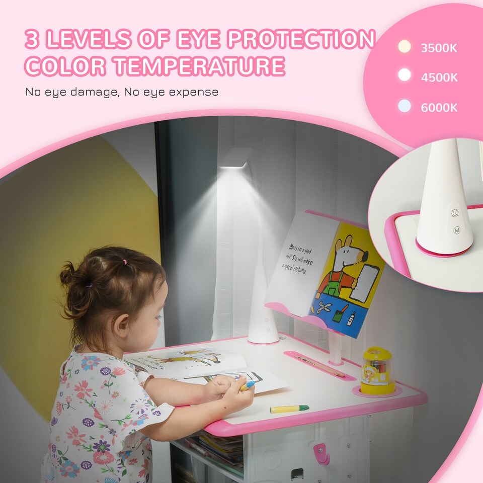 image 1 of HOMCOM Kids Desk and Chair Set with Drawer, Book Stand, Pen Slot