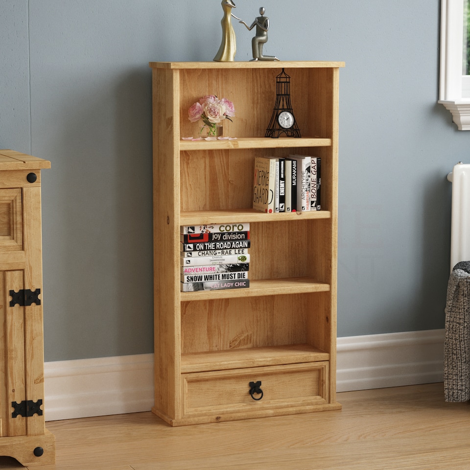 image 1 of Vida Designs Corona 1 Drawer 3 Shelf Bookcase Livingroom Storage Unit - Solid Pine Wood