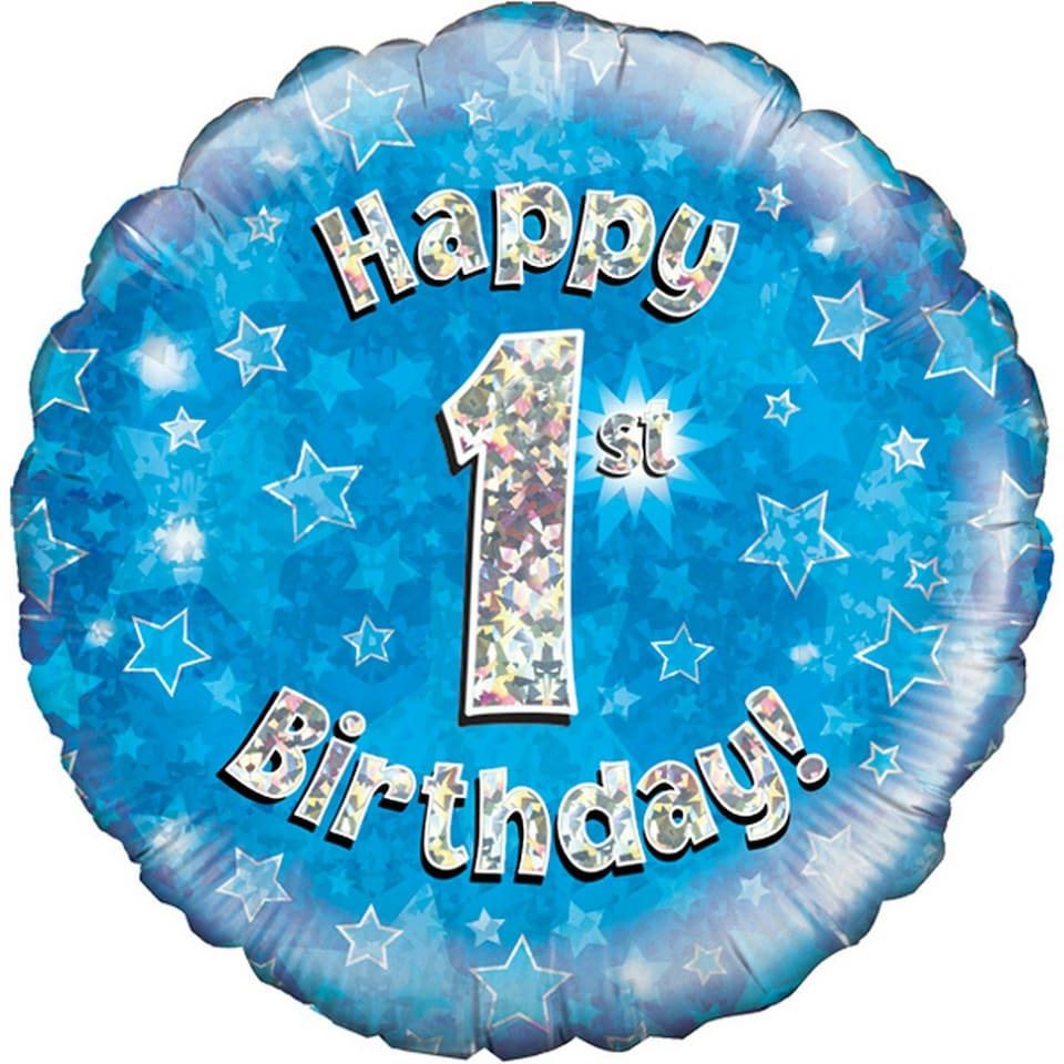 Oaktree 18 Inch Happy 1st Birthday Blue Holographic Balloon - Blue/Silver - One Size