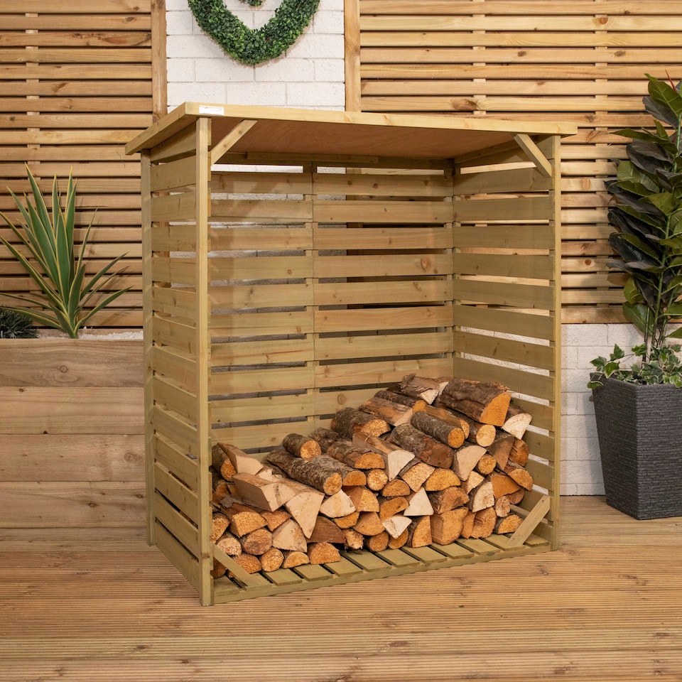 image 1 of 123cm x 115cm Large Wooden Outdoor Garden Patio Log Store Shed
