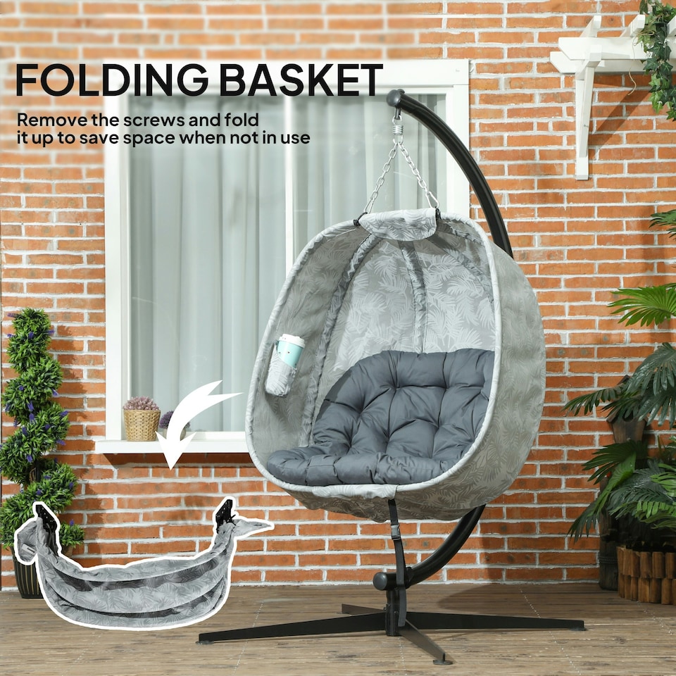 image 1 of Outsunny Hanging Egg Chair Outdoor Indoor Swing Chair, Folding Basket | Multi | One Size