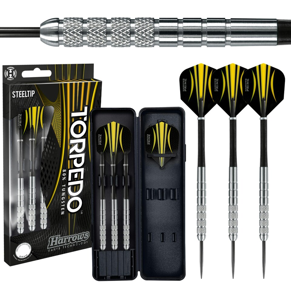 Harrows Torpedo Tunsten Darts - 22gm - Silver/Black/Yellow - Nodor - DATT22