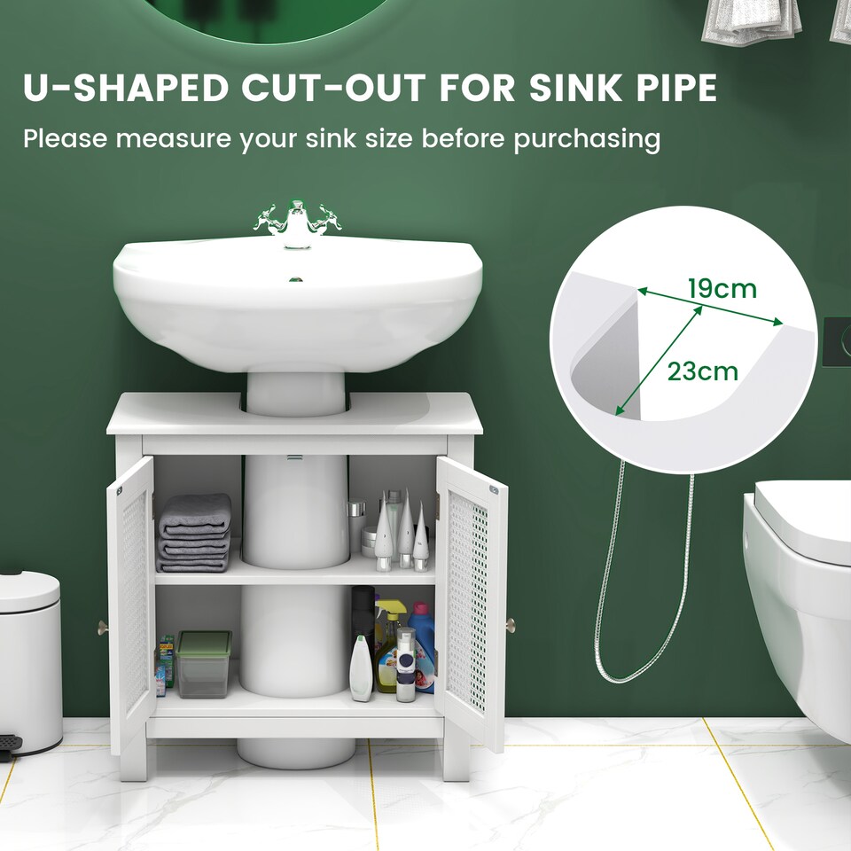 image 1 of COSTWAY Pedestal Sink Storage Cabinet with 2 Doors White