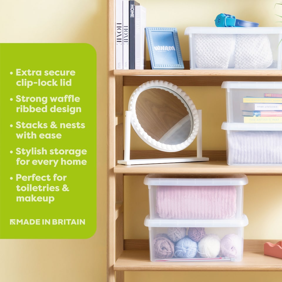 image 1 of Wham Clip 5x 10.5L Rectangular Plastic Storage Boxes with Clip Lock Lids. Ideal for Home, Office, Toys & More - Clear/Clear | Clear | 5