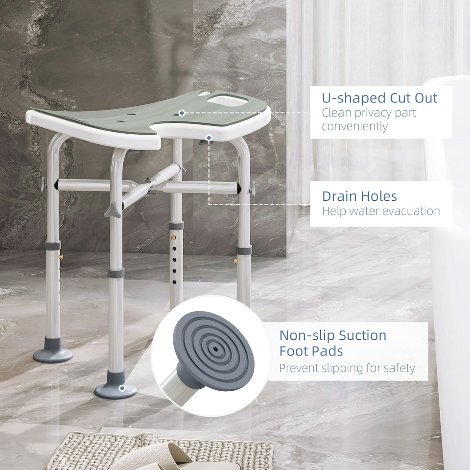 image 1 of HOMCOM Aluminium Shower Stool for Elderly Disabled Bath Stool Grey
