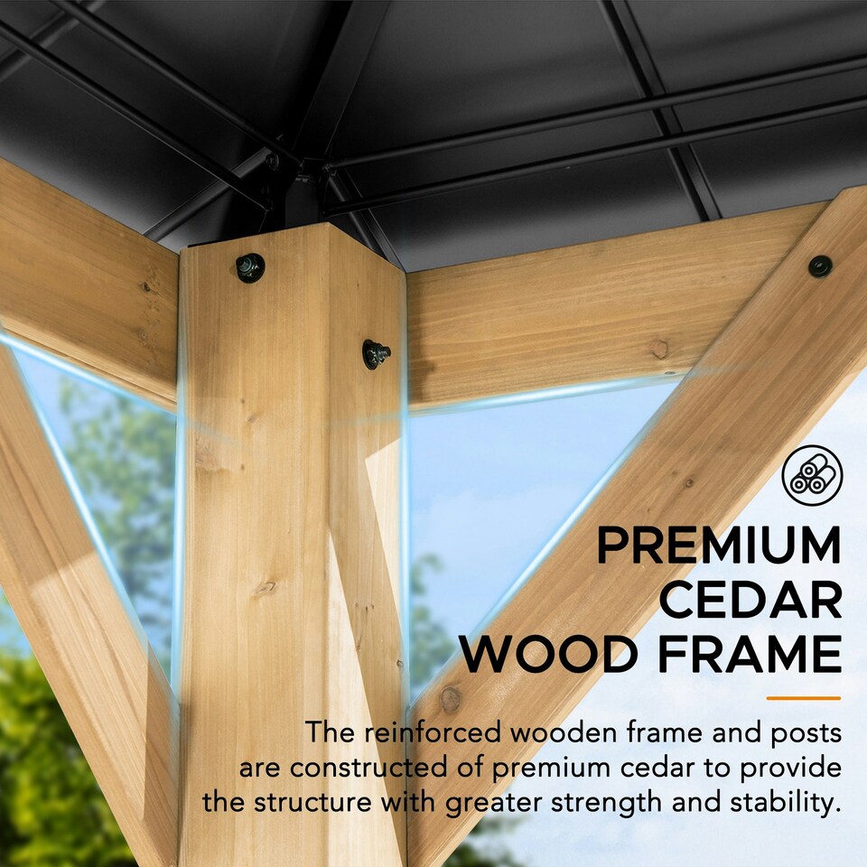 image 1 of Sunjoy 3.93m x 4.52m Cedar Wooden Gazebo ERNIR, Anthracite