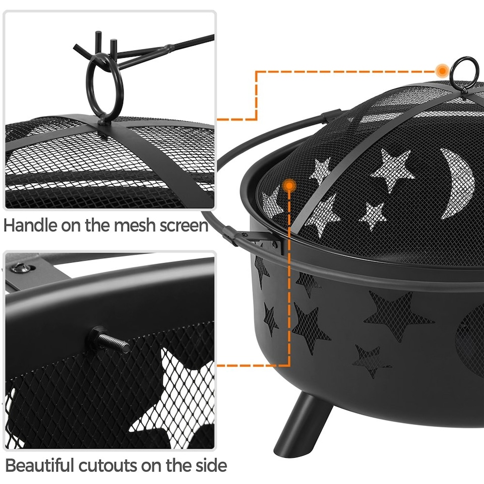 image 1 of Yaheetech Fire Pit Set Iron Bowl Including Poker Mesh Cover Black