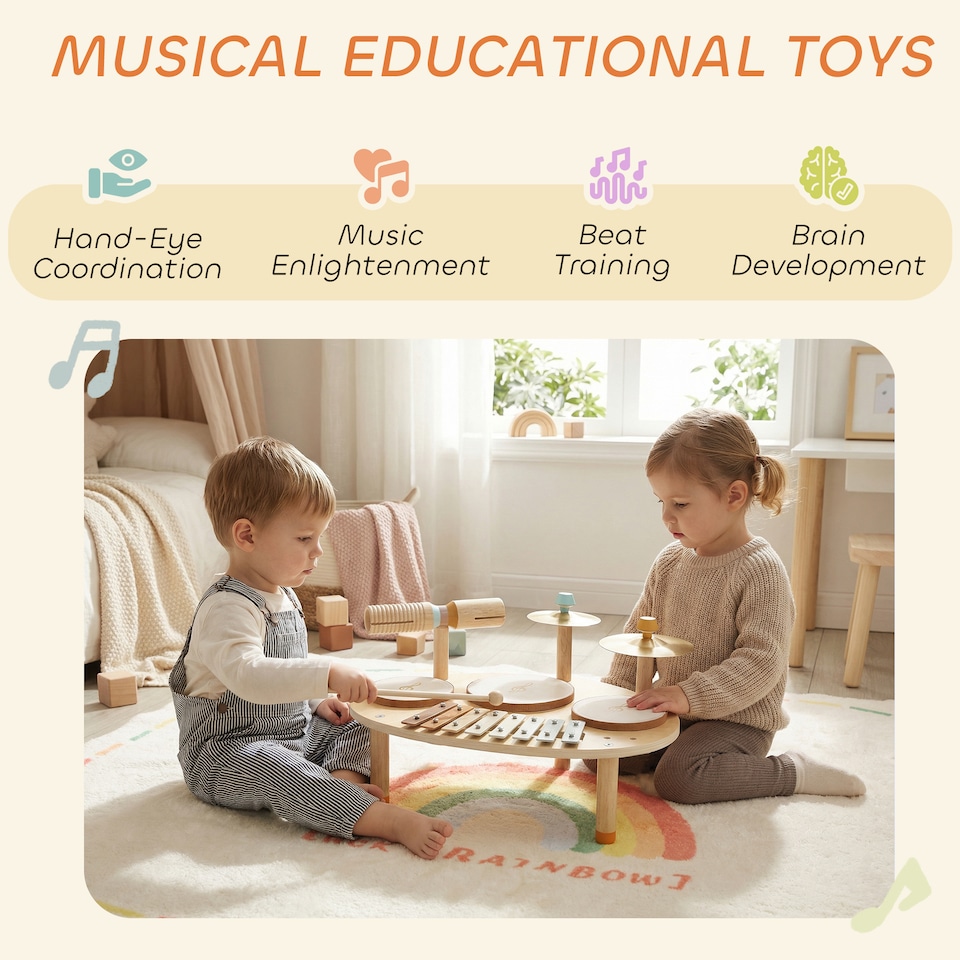 image 1 of AIYAPLAY Baby Drum Kit, Wooden Kids Musical Instruments, Gift for Birthday | Brown | Natural wood