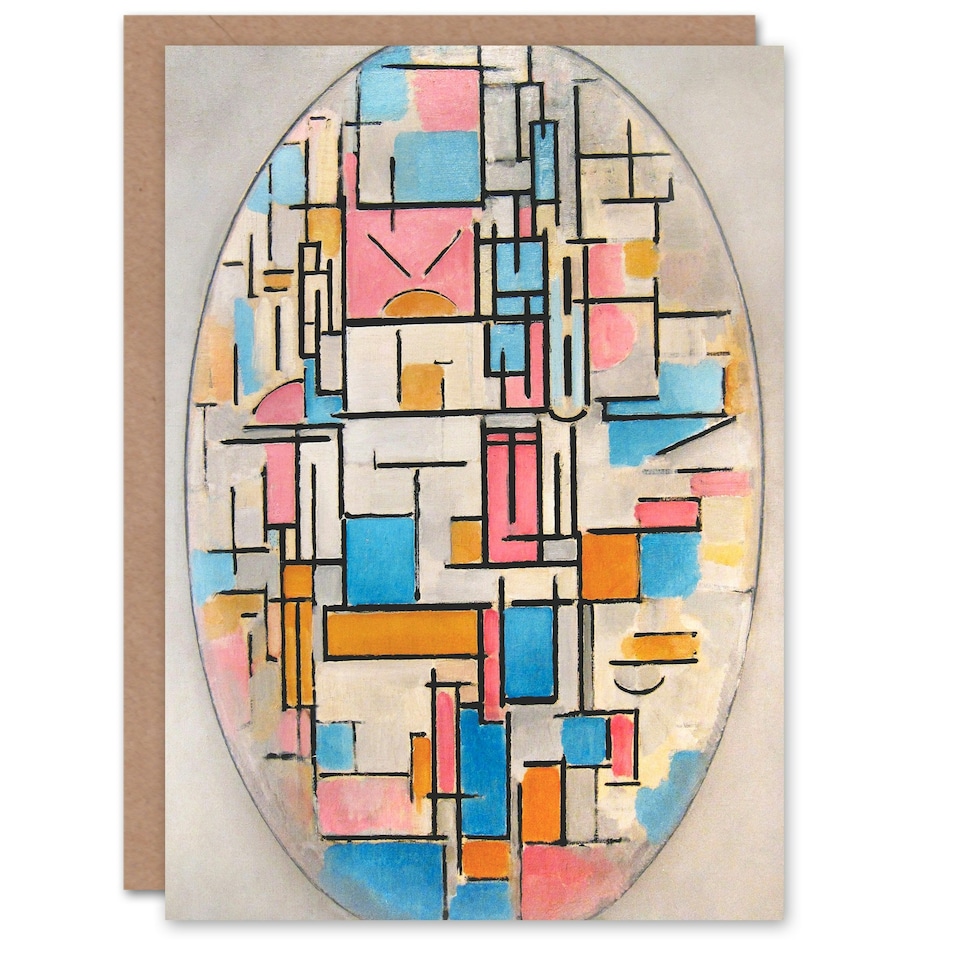 image 1 of Piet Mondrian Art Card Composition in Oval with Colour Planes
