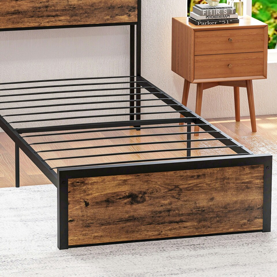 image 1 of HOMCOM 3.1FT Single Bed Frame with Storage Headboard and Under Bed Storage