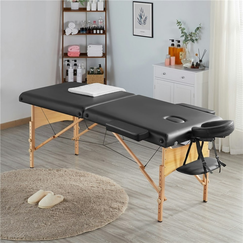 image 1 of Yaheetech Height Adjustable Massage Table with Face Cradle Blak