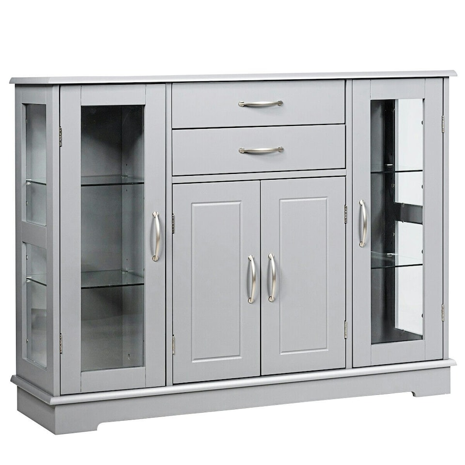 image 1 of COSTWAY Kitchen Buffet Sideboard Storage Cupboard Grey Grey