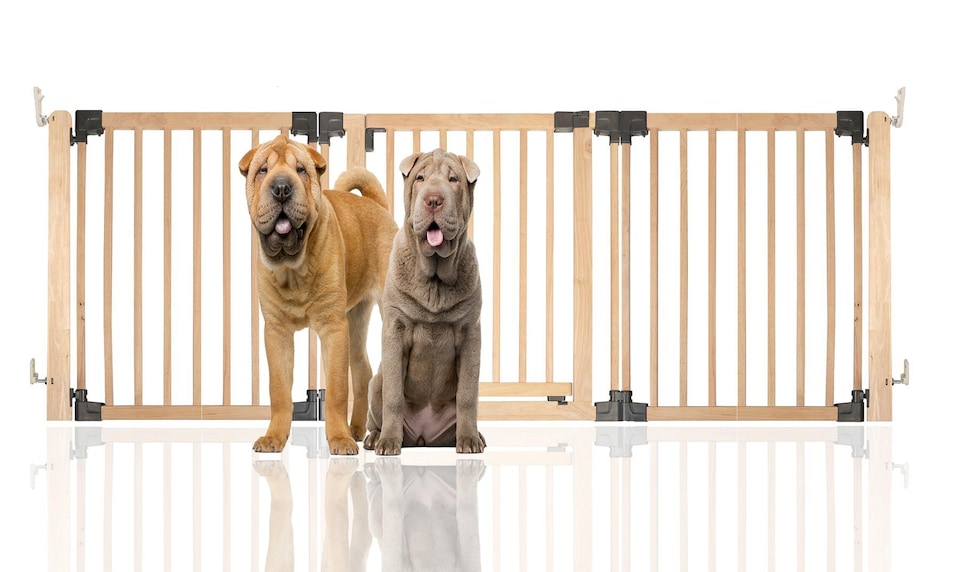 image 1 of Bettacare Wooden Multi Panel Flexible Pet Barrier, Natural Wood, up to 216cm Wide, Dog Barrier for Pets Dogs and Puppy Cream | Natural