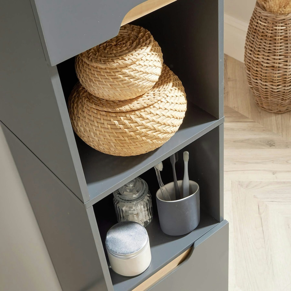 image 1 of Bathroom Tall Storage Cabinet Open Shelving Unit 2 Door Tallboy | White