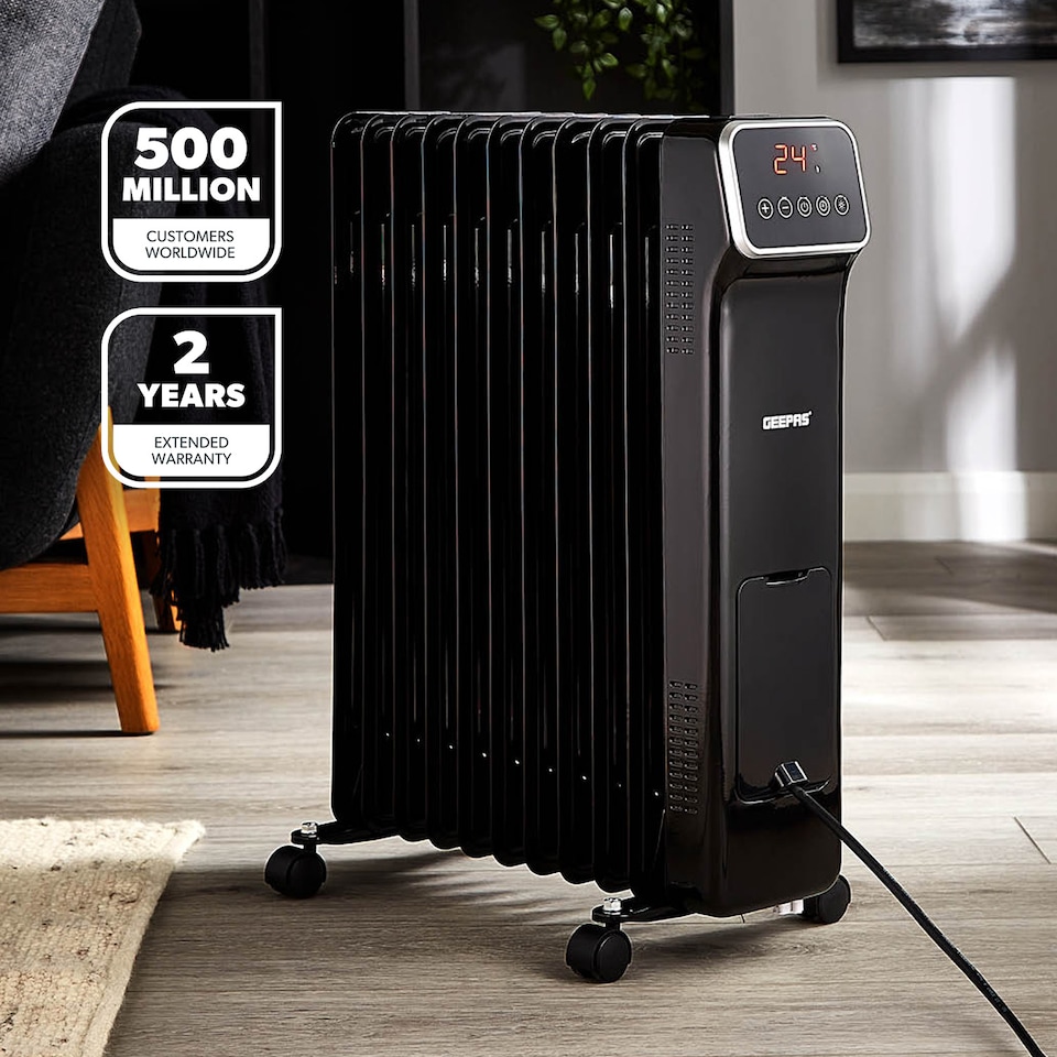 image 1 of GEEPAS Digital Oil Filled Radiator Heater 2500W, 11 Fin, Black