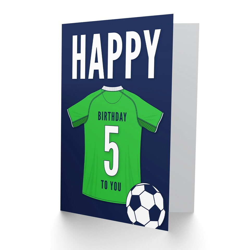 image 1 of Football Strip Kit Green Jersey Top 5 Year Old Child Kids 5th Birthday Card